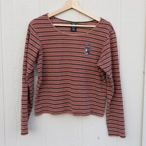 VTG 1997 Warner Bros. Red and Brown Striped Long Sleeve Tee - Tweety & Sylvester